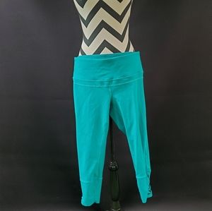 PrAna teal cropped criss cross leggings